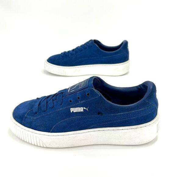Puma Elemental Women Sneaker Size 8 Blue Suede Platform Lace-Up Low-Top Comfort - Picture 13 of 15